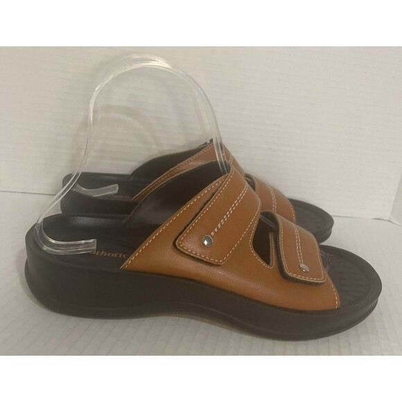 Aerothotic Sandals Womens 6 Brown Slides Adjustable‎ Comfort Orthotic Footbed - Picture 1 of 13